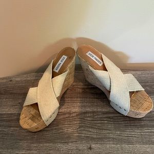 Steve Madden Cork Wedge Elastic Strap Sandals